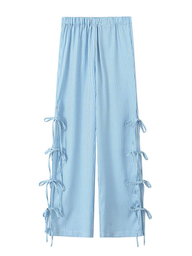 Gingham Side-Bow Pants: LIGHT BLUE / S