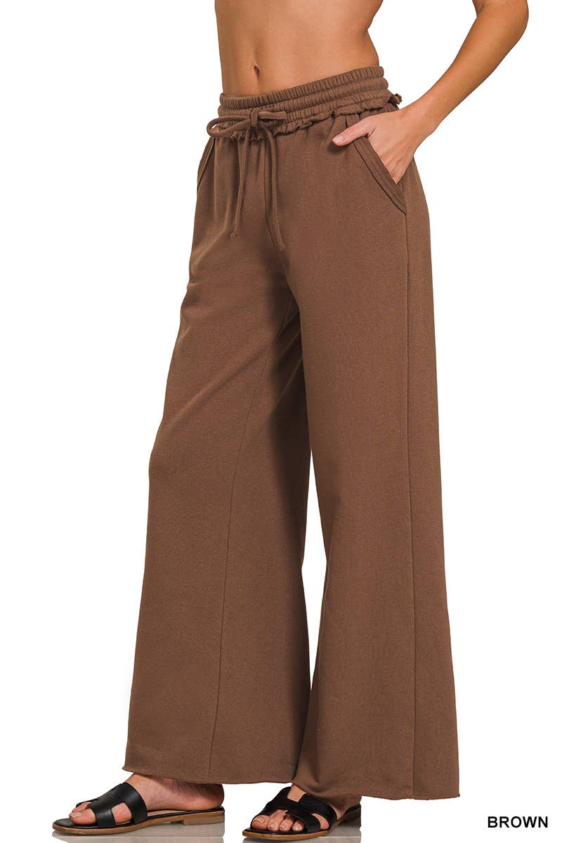 Fleece Exposed Seam Wide Leg Sweatpants - Zenana: HOT PINK-175014 / S
