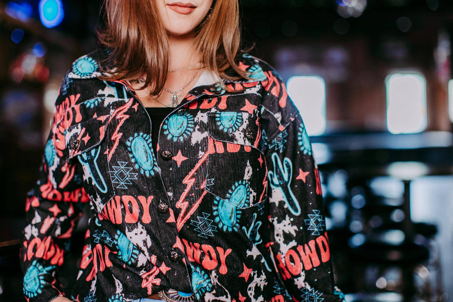 MK483 Sparkle Howdy Corduroy Shacket: Black / L