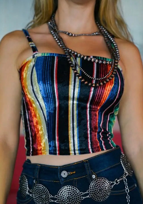 Purple Serape Velvet Corset Spaghetti Strap Top