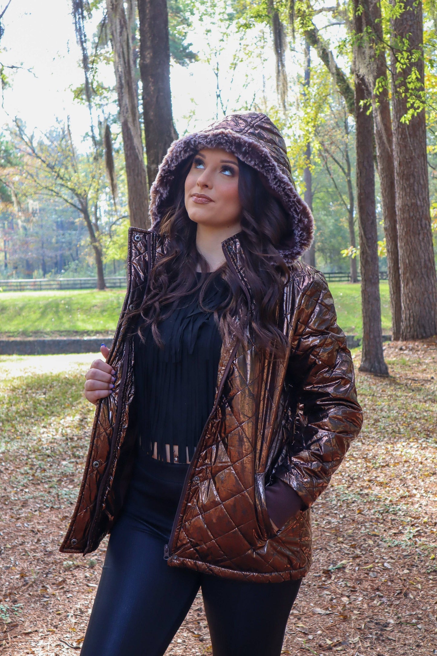 MK132 Carolina Fur Trimmed Quilted Jacket - Navy: NAVY / M