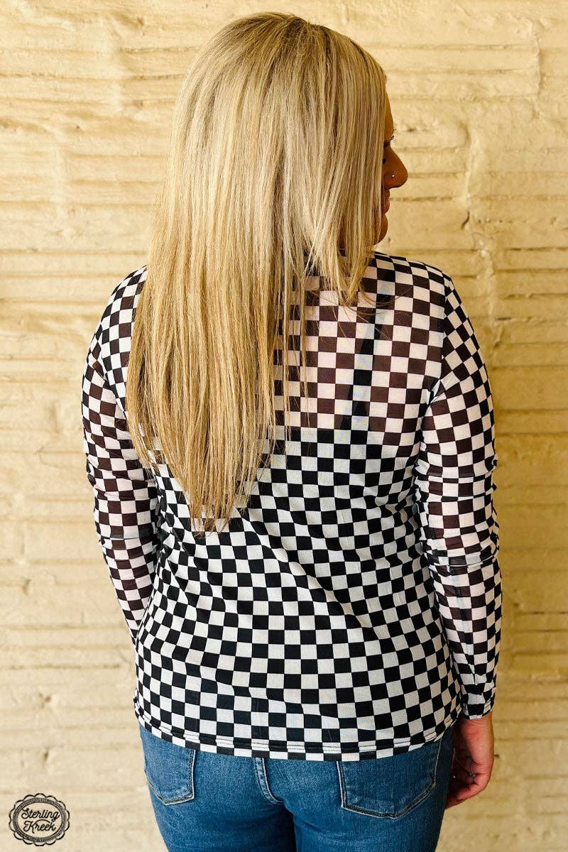 Round The Track Mesh Top -  Black and White Checkered