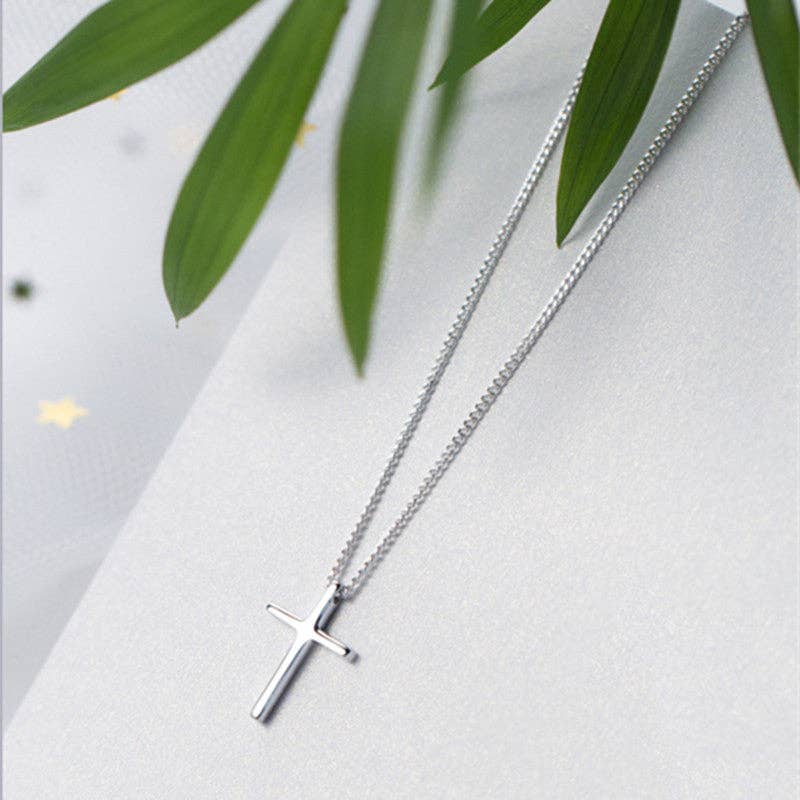 Dainty Cross Charm Pendant Necklace in 925 Sterling Silver: Silver