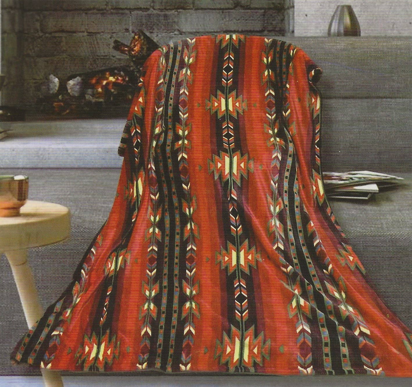 Red Southwest Aztec Twin Size Throw Blanket - 60" x 80"