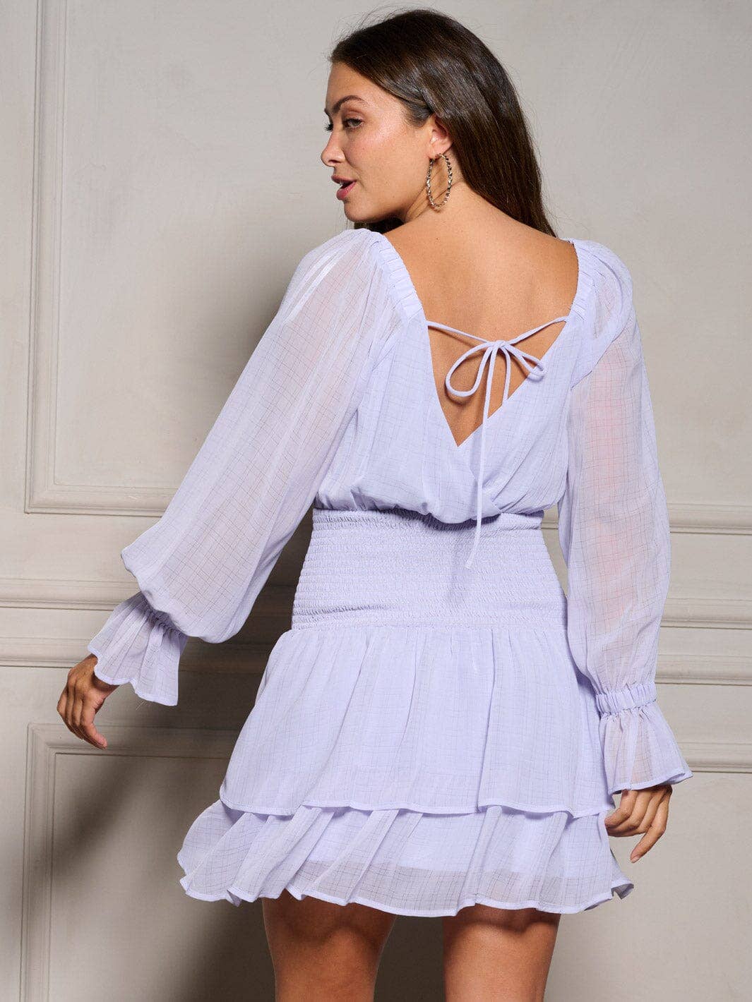 "IRIS" SQUARE NECK SMOCK TIERED RUFFLE DRESS*: LILAC