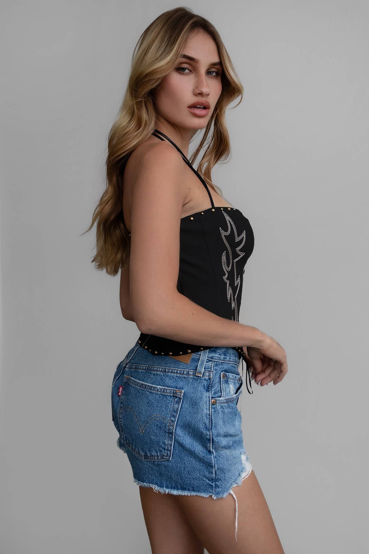RAELYNN Embroidered Western Corset Top: Black / 3 SMALL 2 MEDIUM