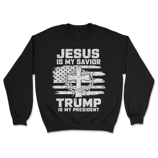 Jesus Is My Savior - Trump Is My President Crewneck - 3000: Black / M