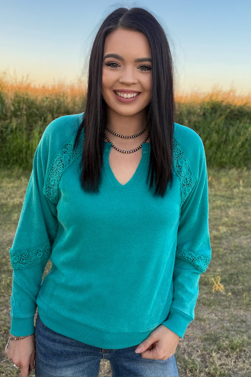 Cowgirl Chic Top - Turquoise: L