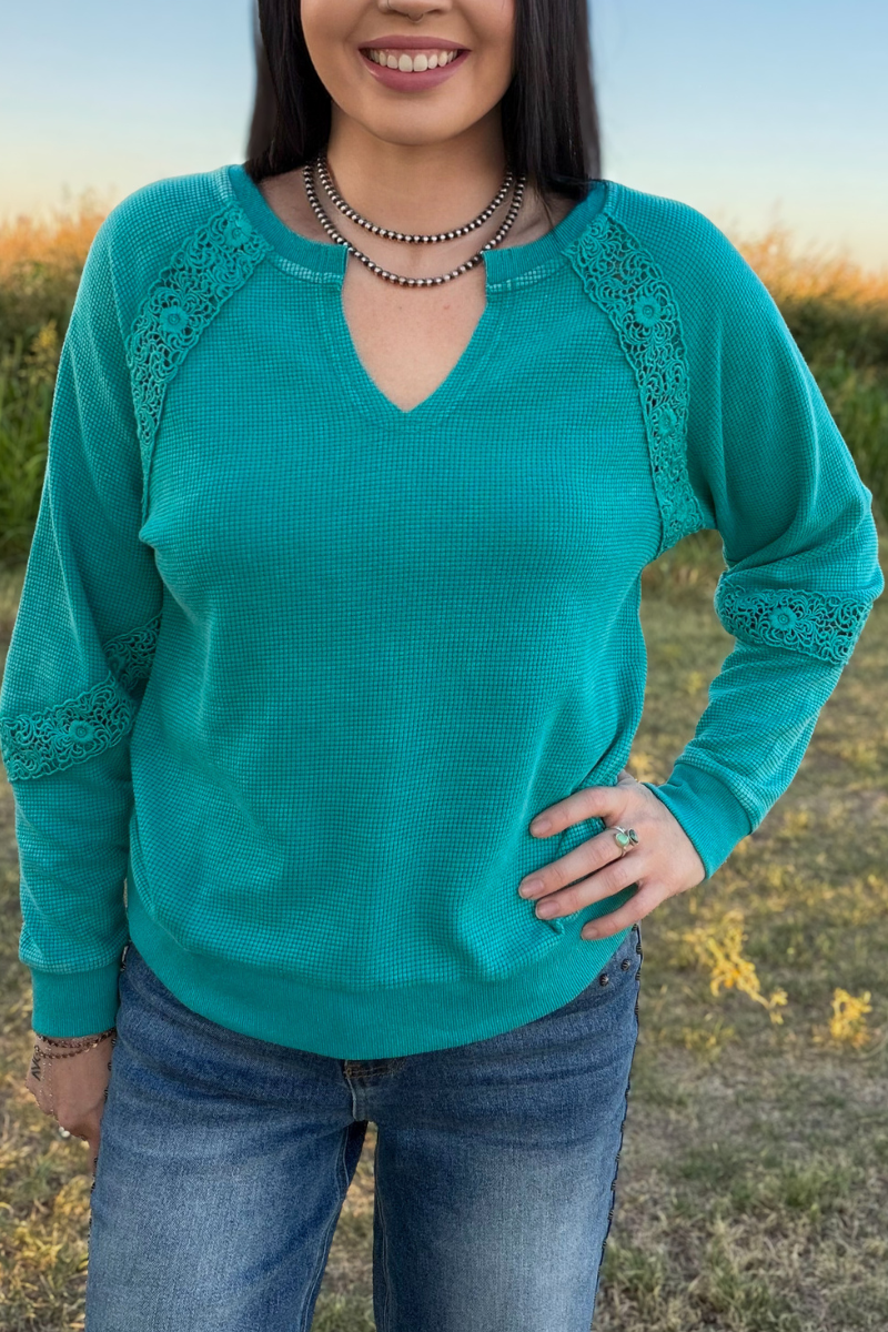 Cowgirl Chic Top - Turquoise: M