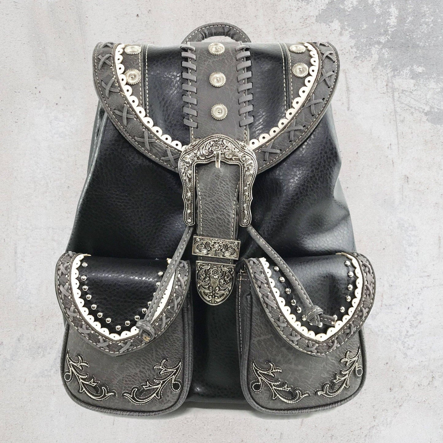 Western Leather Buckle Backpack: Tan