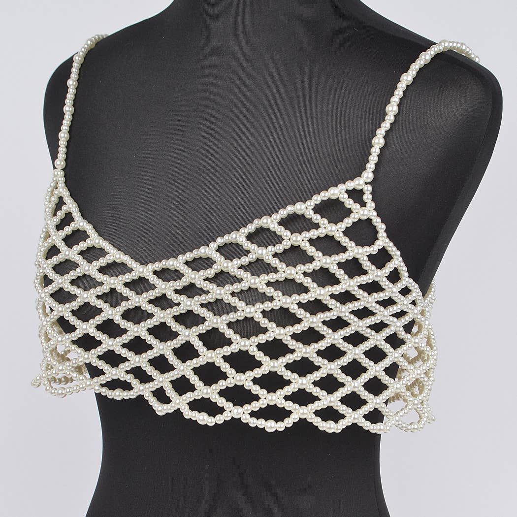 Faux Pearl Bralette: Cream