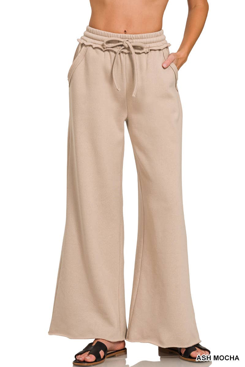 Fleece Exposed Seam Wide Leg Sweatpants - Zenana: HOT PINK-175014 / L