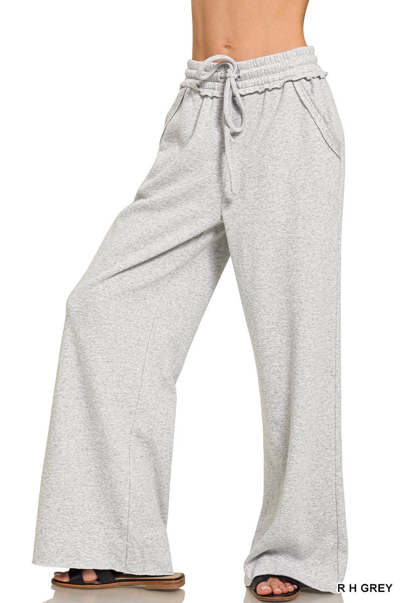 Fleece Exposed Seam Wide Leg Sweatpants - Zenana: HOT PINK-175014 / S