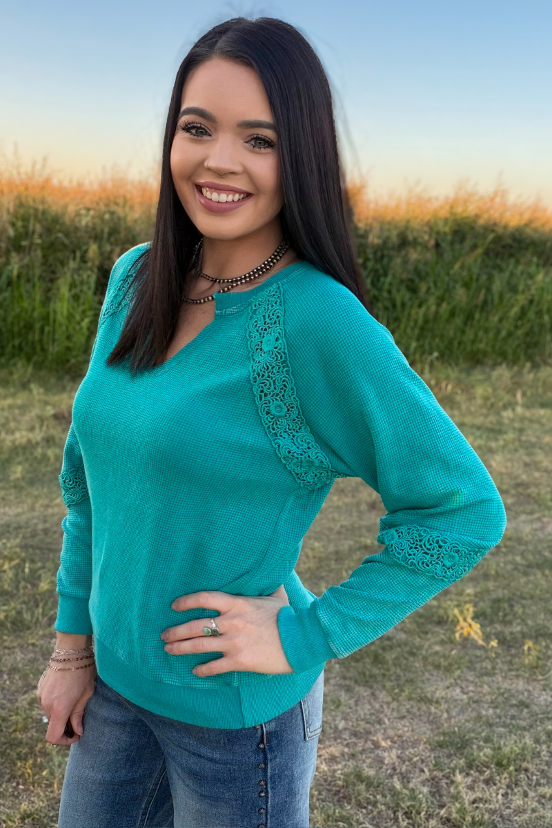 Cowgirl Chic Top - Turquoise: M