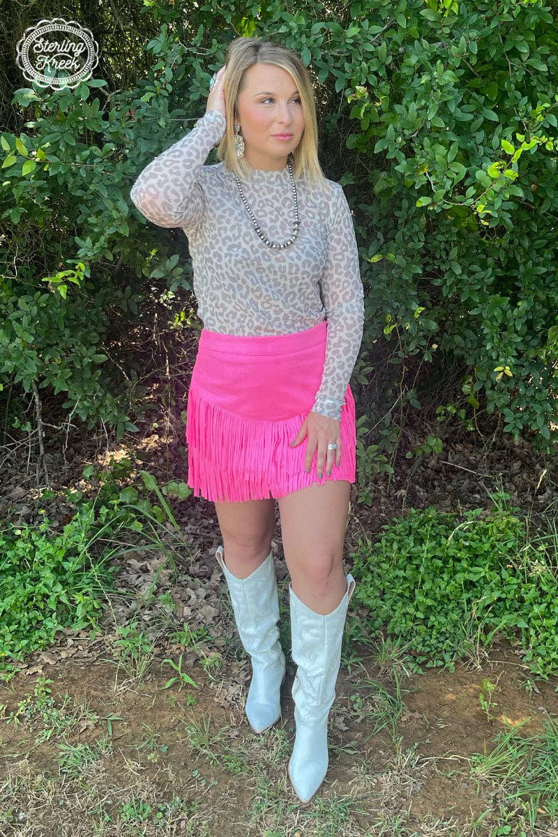 FORT WORTH FRINGE SKIRT PINK: XL