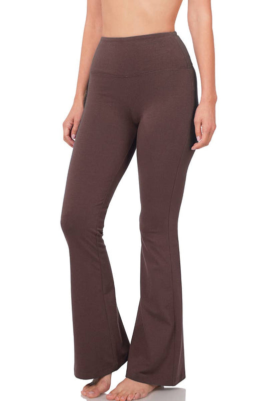 Wide Waistband Cotton Yoga Pants - Zenana: BROWN-185509 / L