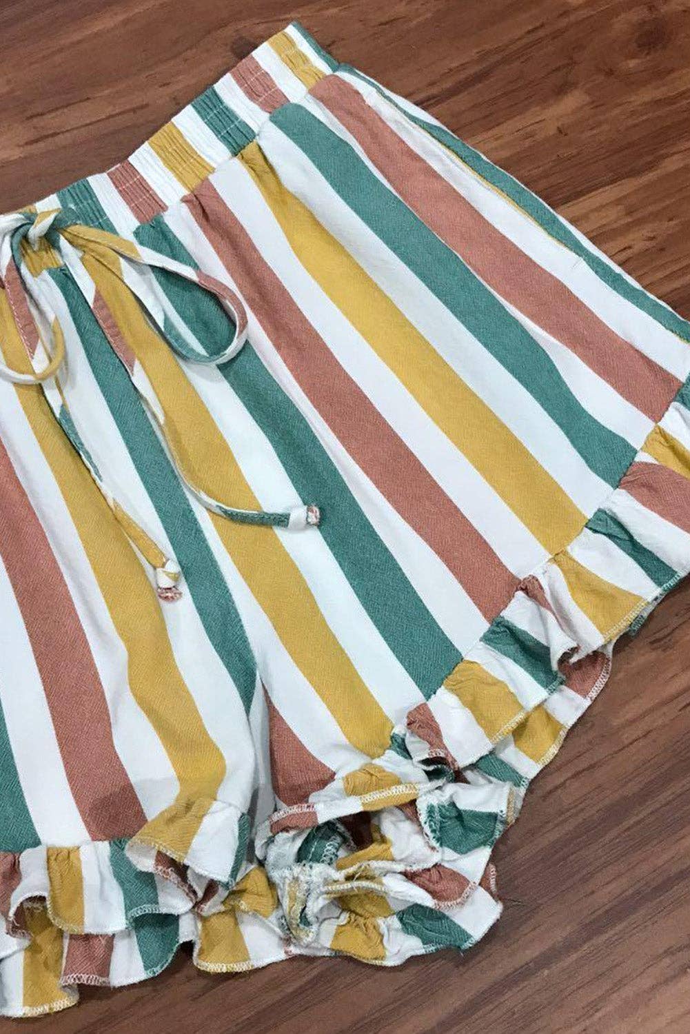 Ruffle Striped Drawstring Shorts