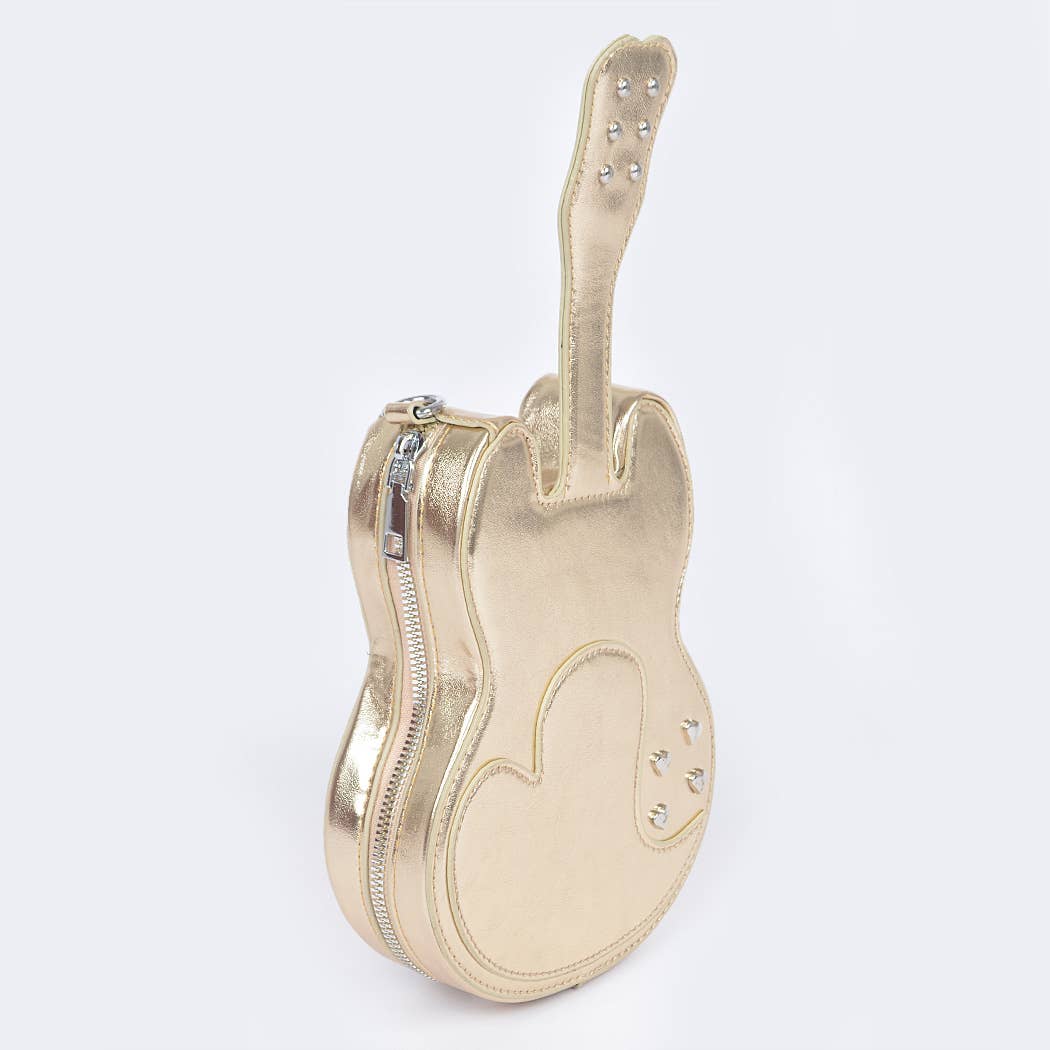 Metallic Faux Leather Guitar Novelty Bag: GD