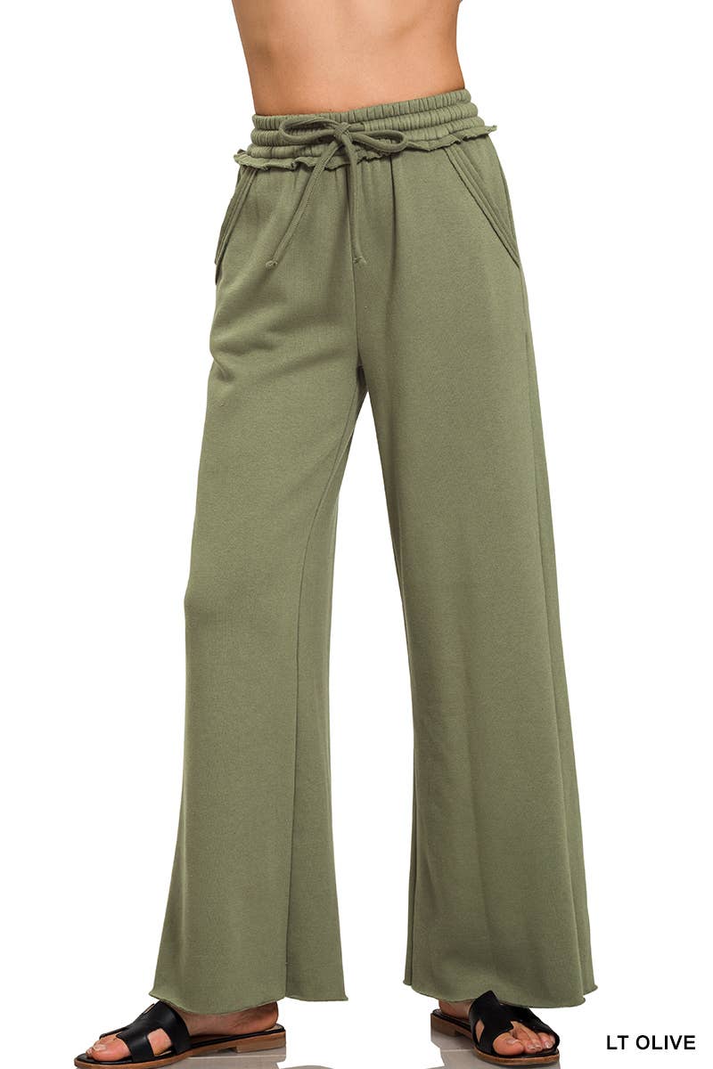 Fleece Exposed Seam Wide Leg Sweatpants - Zenana: HOT PINK-175014 / S