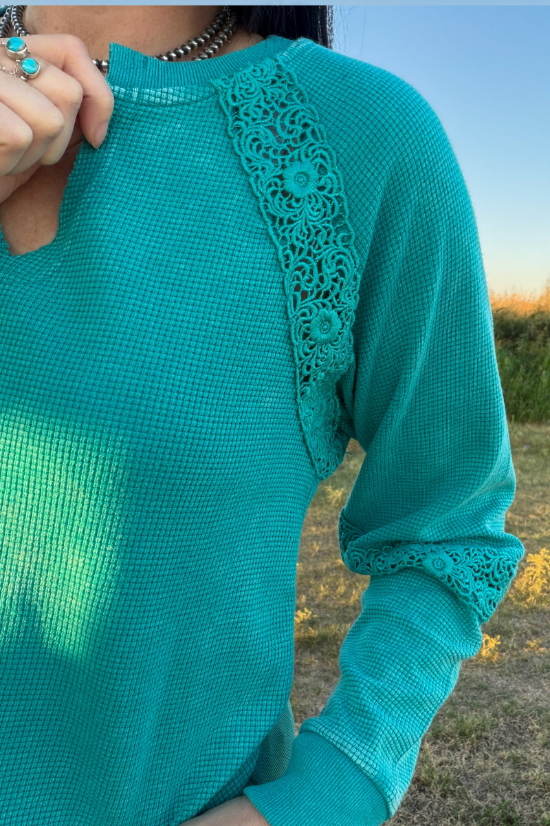 Cowgirl Chic Top - Turquoise: M