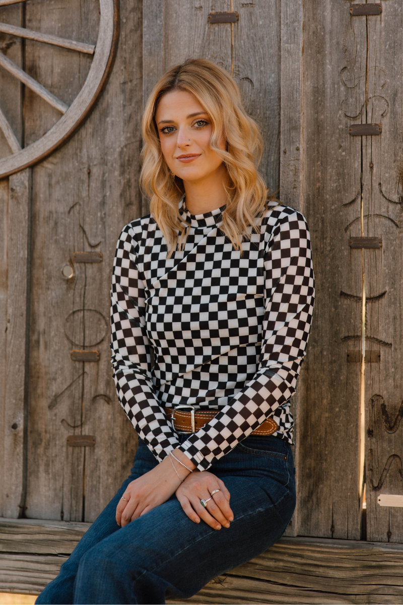 Round The Track Mesh Top -  Black and White Checkered