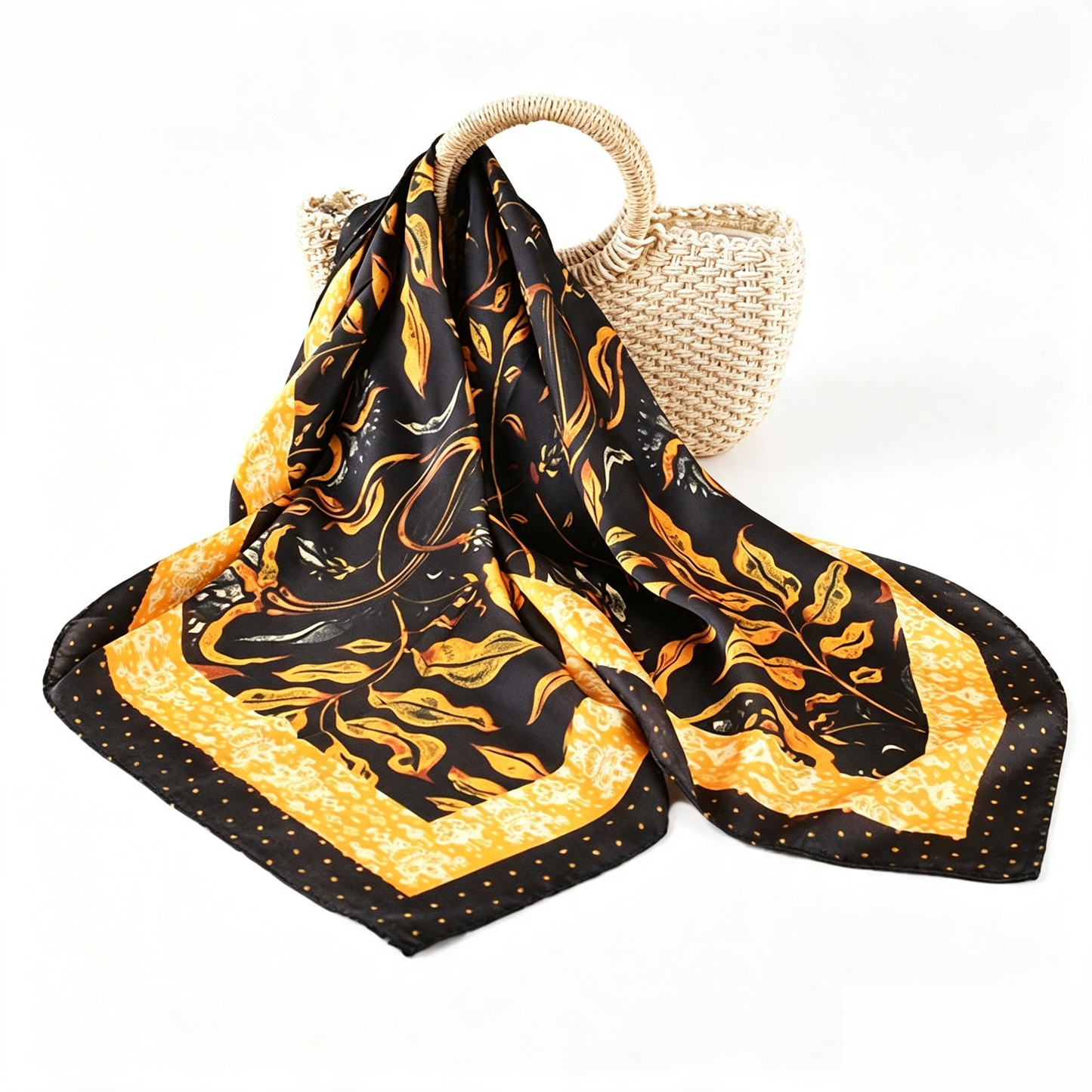 Boho Floral Satin Hair Bandana | Silk Feeling Purse Scarf: Santorini Blue