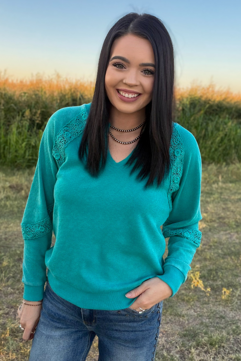 Cowgirl Chic Top - Turquoise: M