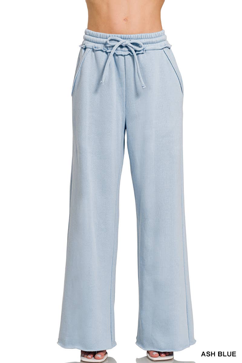 Fleece Exposed Seam Wide Leg Sweatpants - Zenana: HOT PINK-175014 / L