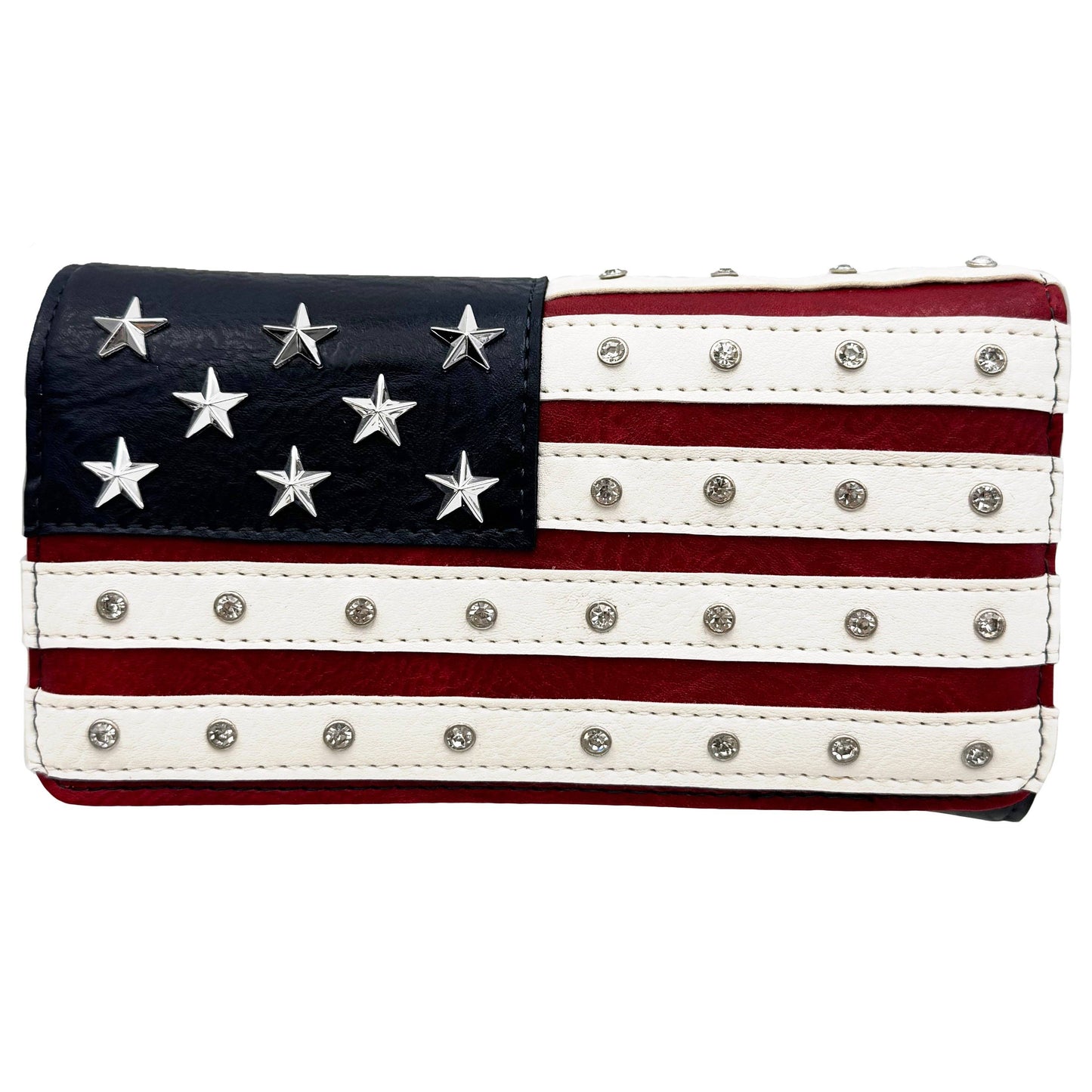 USA Flag Studded Stars Rhinestone Crossbody Wallet