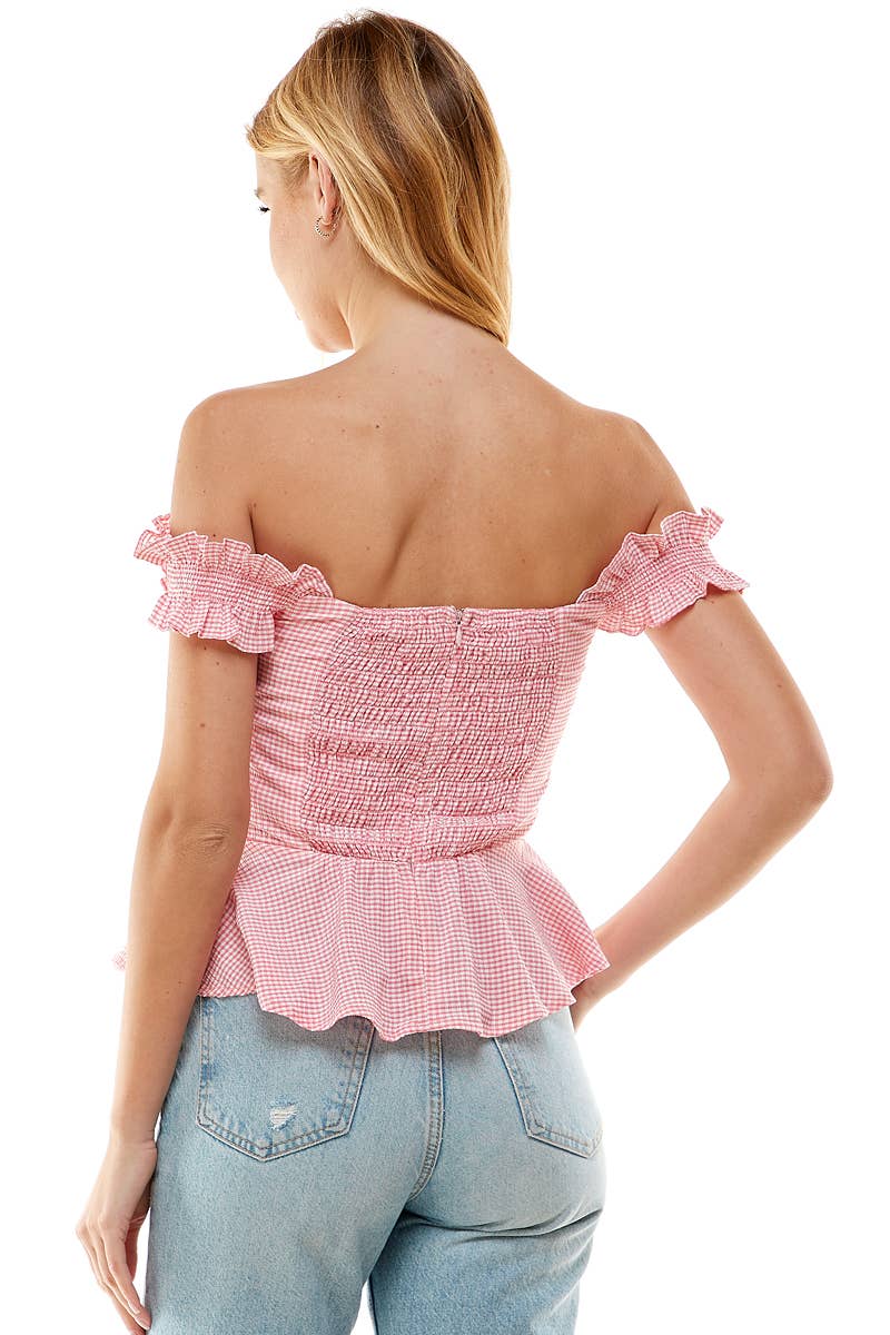 "Ellie Mae" - Off the Shoulder Bow Peplum Top