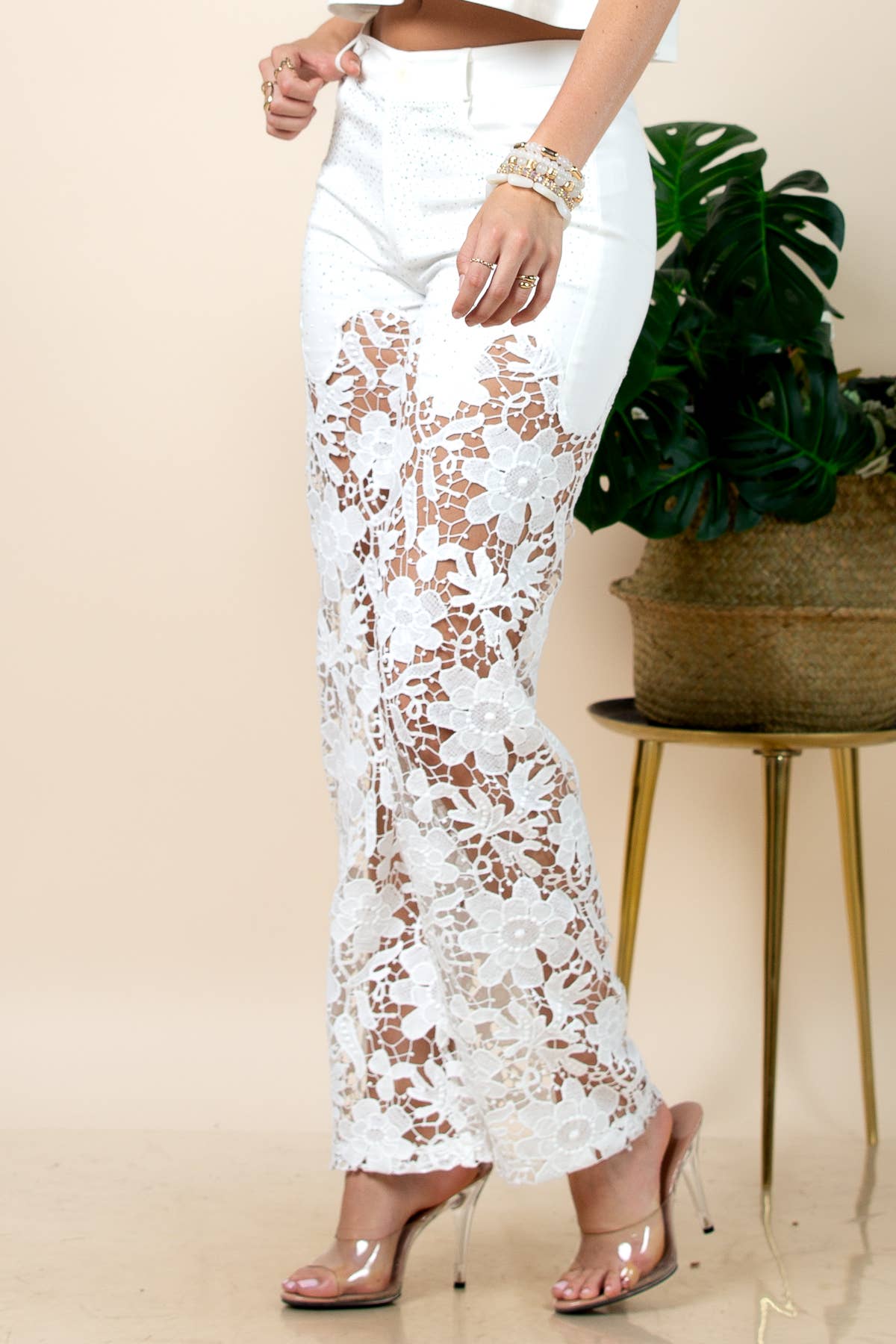 Kismet Sequin Mix Lace Sold Party Pants: White
