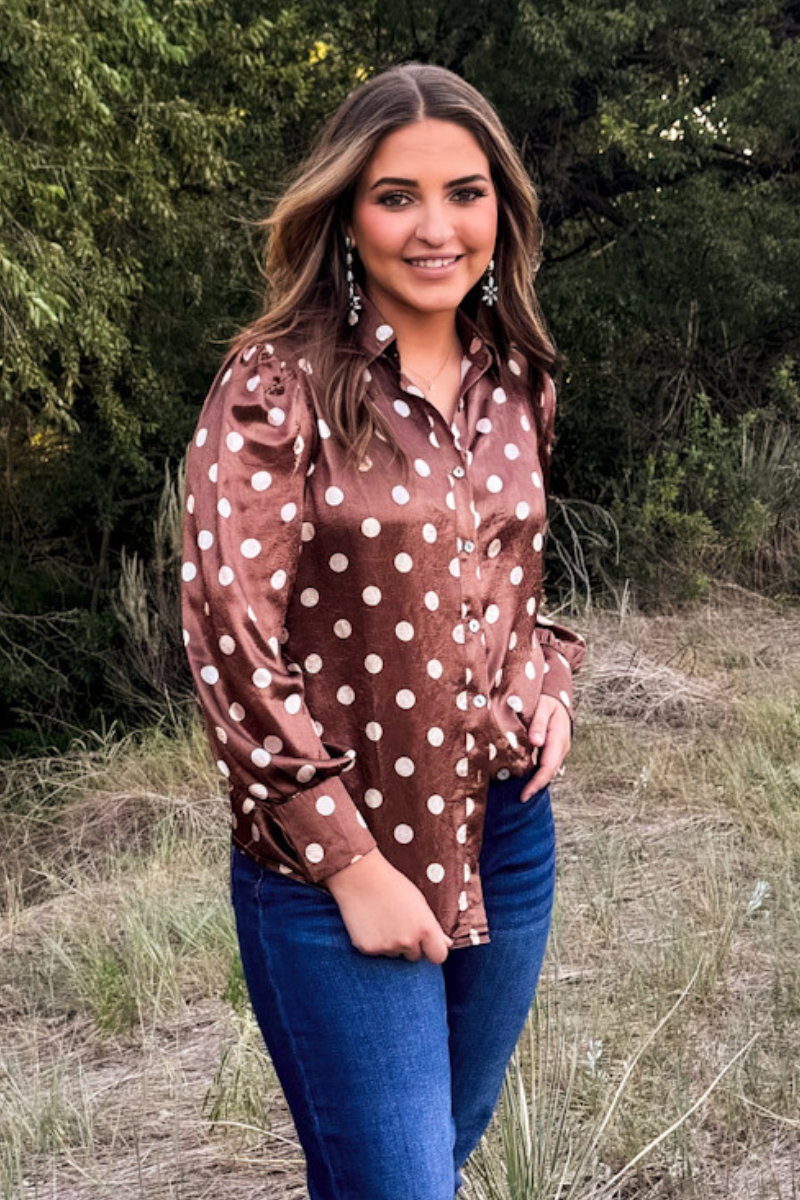 Mocha Dot Button Up: M
