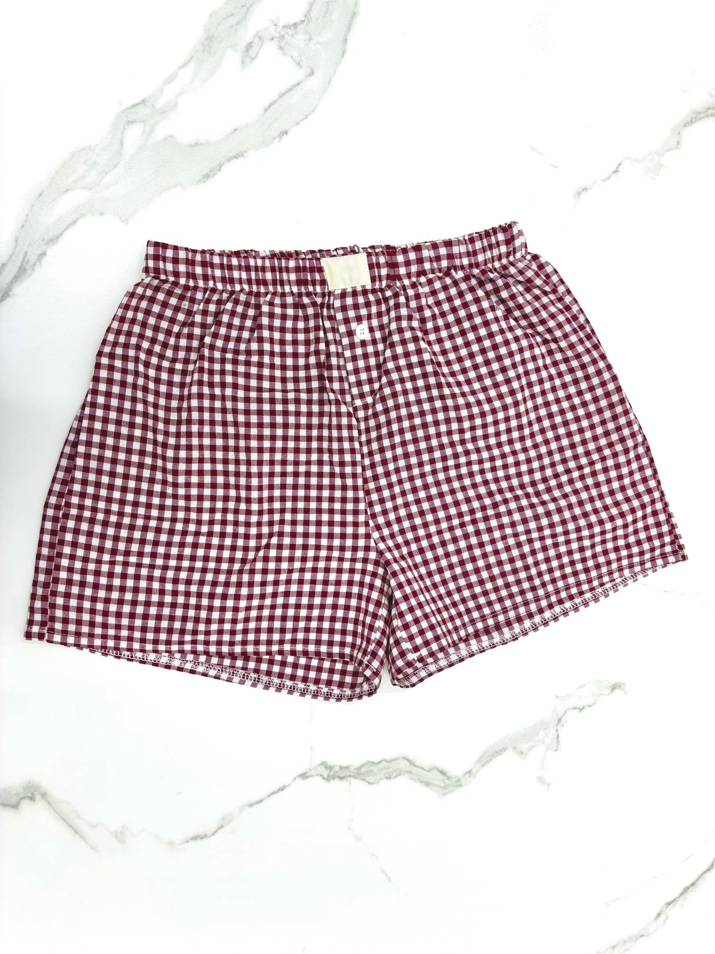 Gingham High-Rise Shorts: RED / M