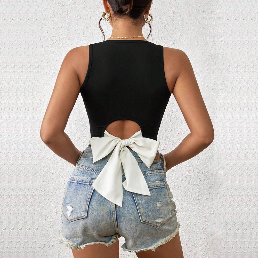 New sexy V-neck slim-fit cutout tank top: Black / S
