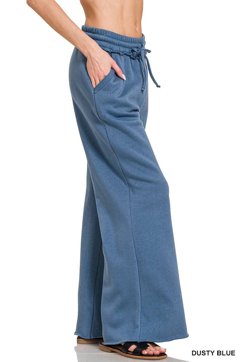 Fleece Exposed Seam Wide Leg Sweatpants - Zenana: HOT PINK-175014 / S