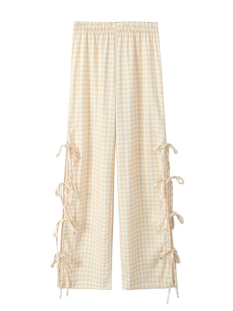 Gingham Side-Bow Pants: LIGHT PINK / L