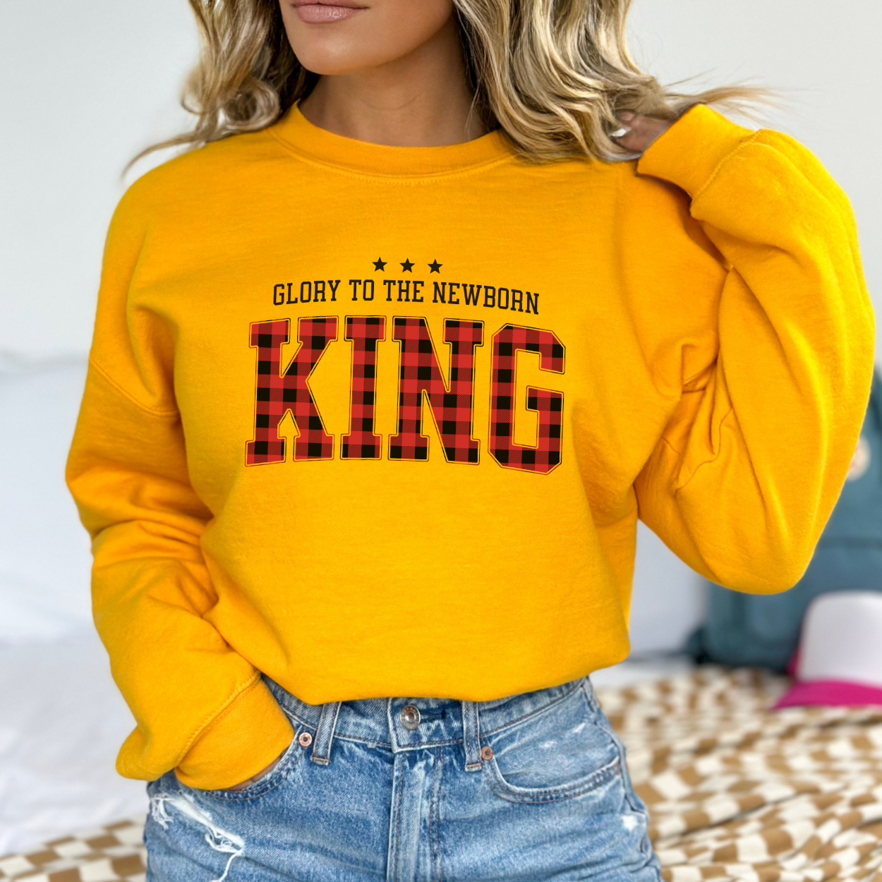 Glory to the newborn King Christmas sweatshirt, Christian: Sport Gray / Small