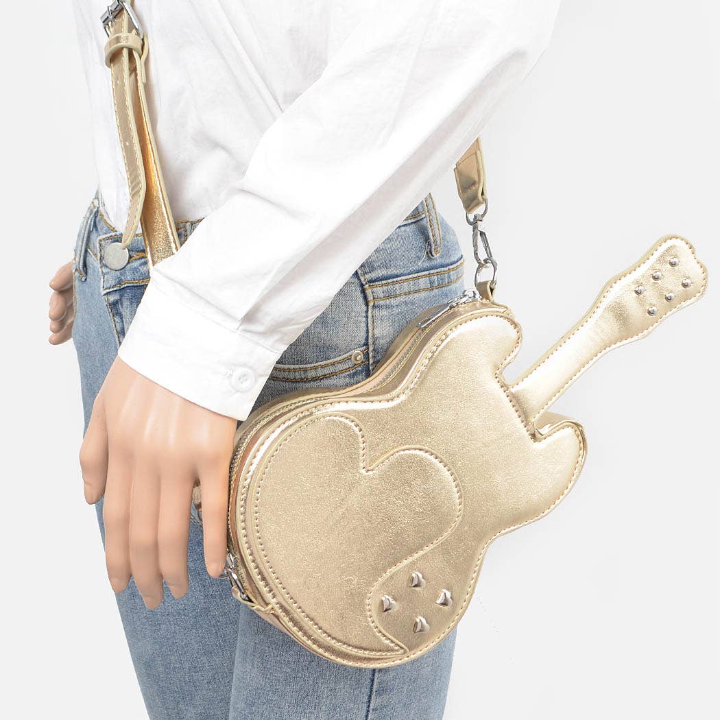 Metallic Faux Leather Guitar Novelty Bag: GD