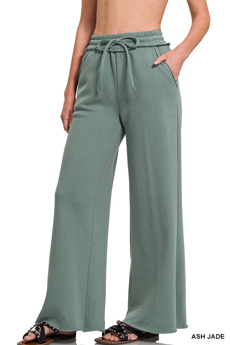 Fleece Exposed Seam Wide Leg Sweatpants - Zenana: HOT PINK-175014 / L
