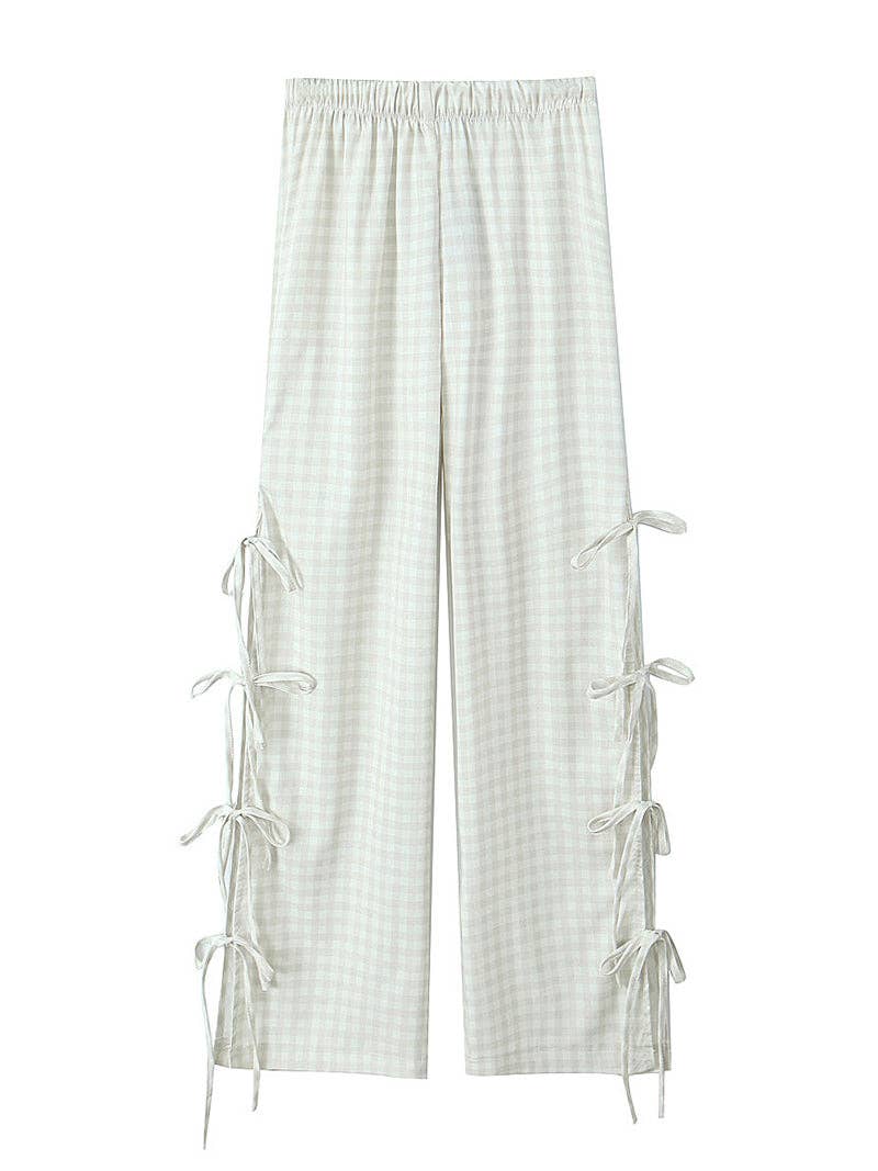 Gingham Side-Bow Pants: LIGHT BLUE / S