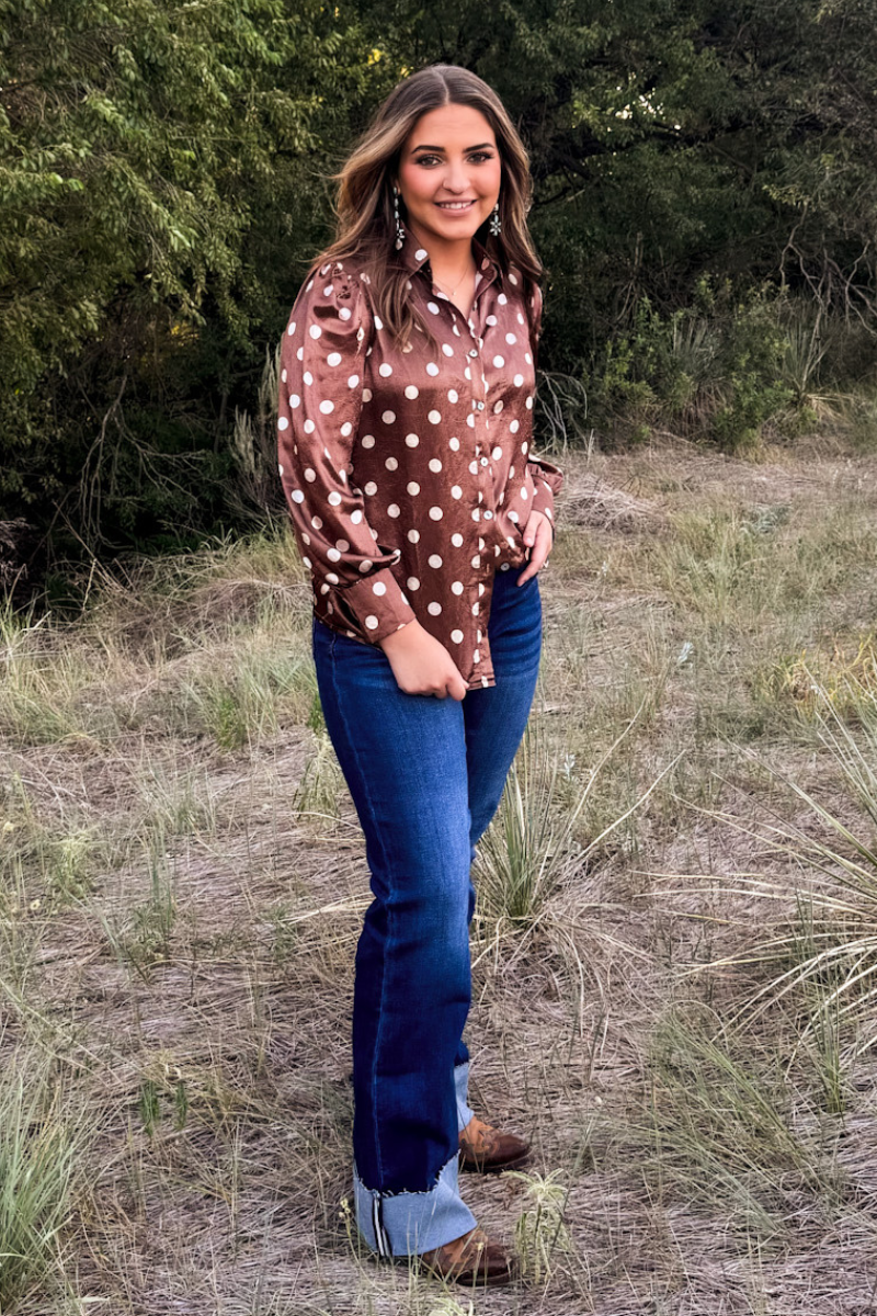 Mocha Dot Button Up: M