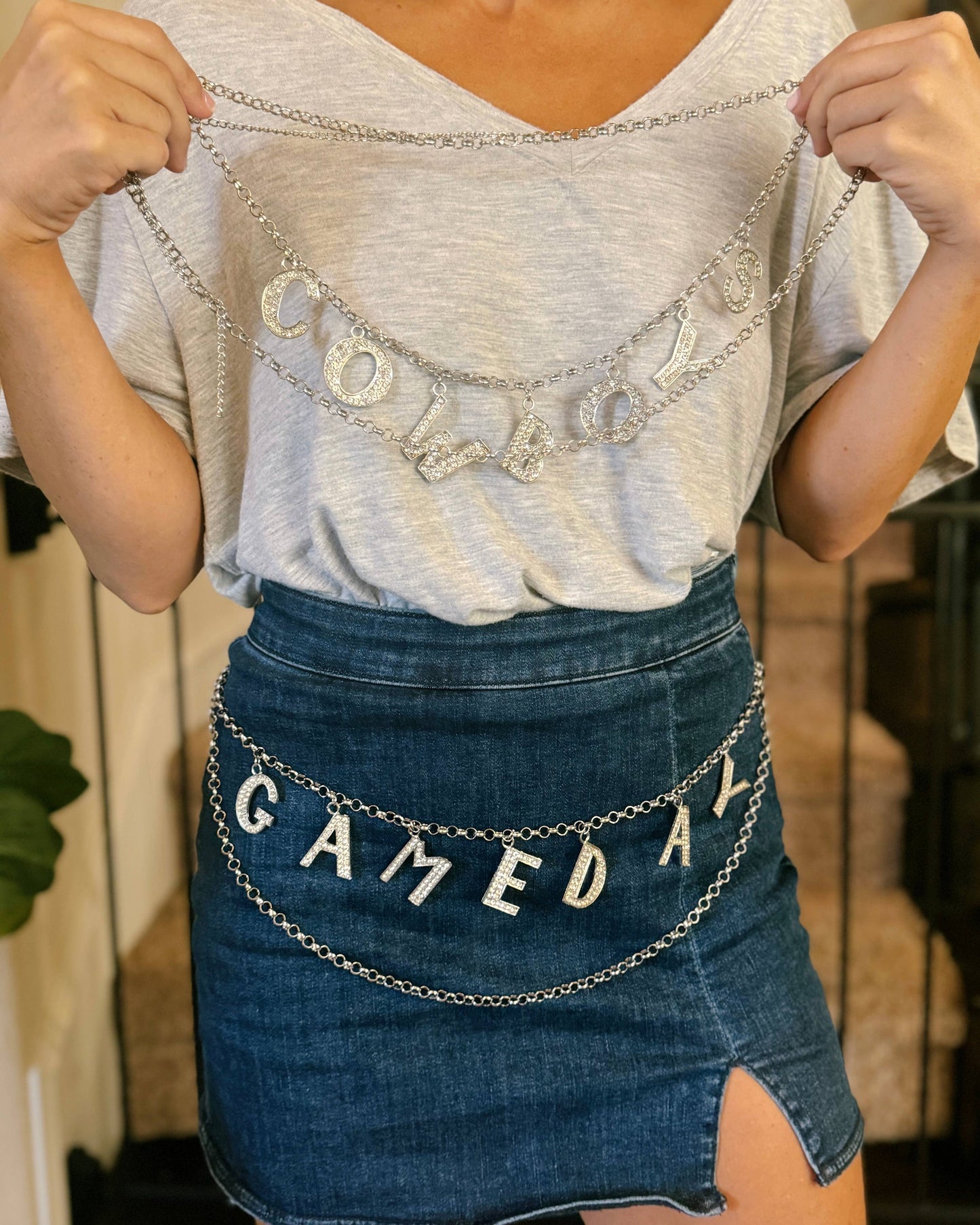Rhinestone Chain Belt: COWBOYS