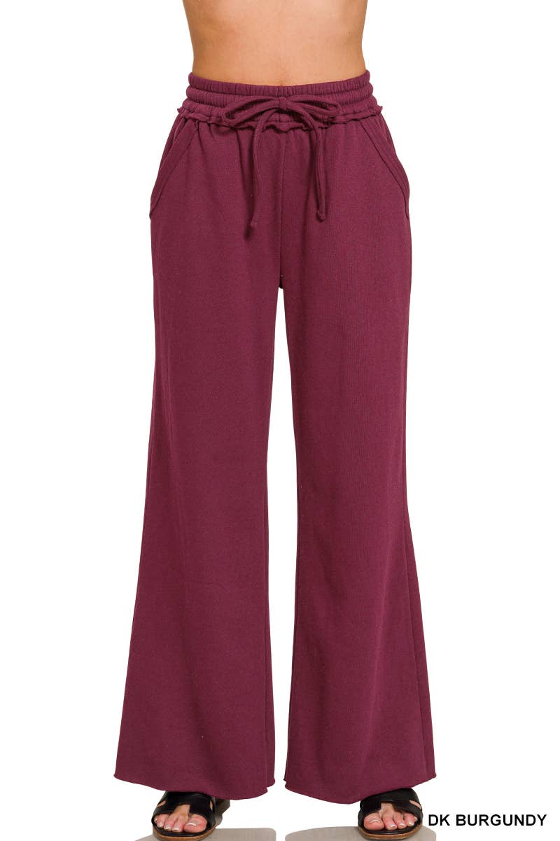 Fleece Exposed Seam Wide Leg Sweatpants - Zenana: HOT PINK-175014 / S