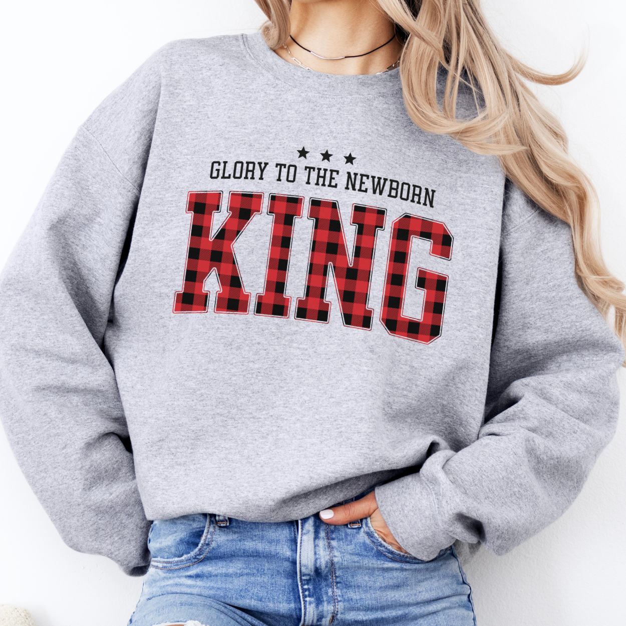 Glory to the newborn King Christmas sweatshirt, Christian: Sand / Medium