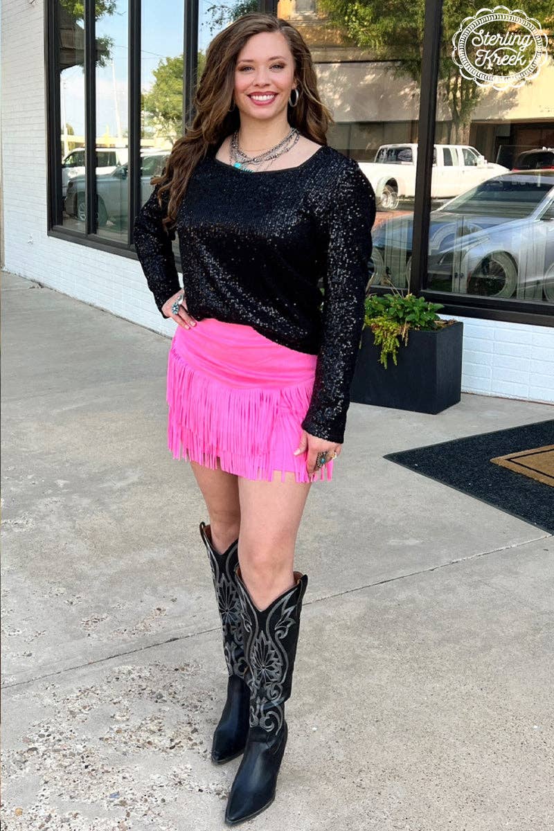 FORT WORTH FRINGE SKIRT PINK: XL