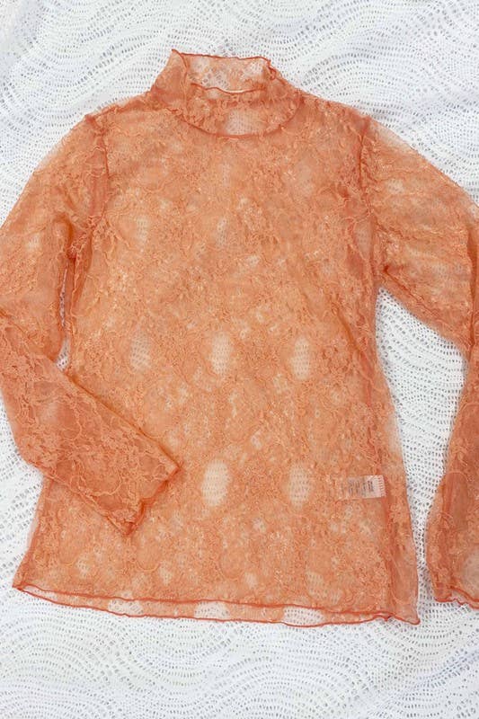 Floral print lace long sleeves top KRT1739: FUCHSIA / S