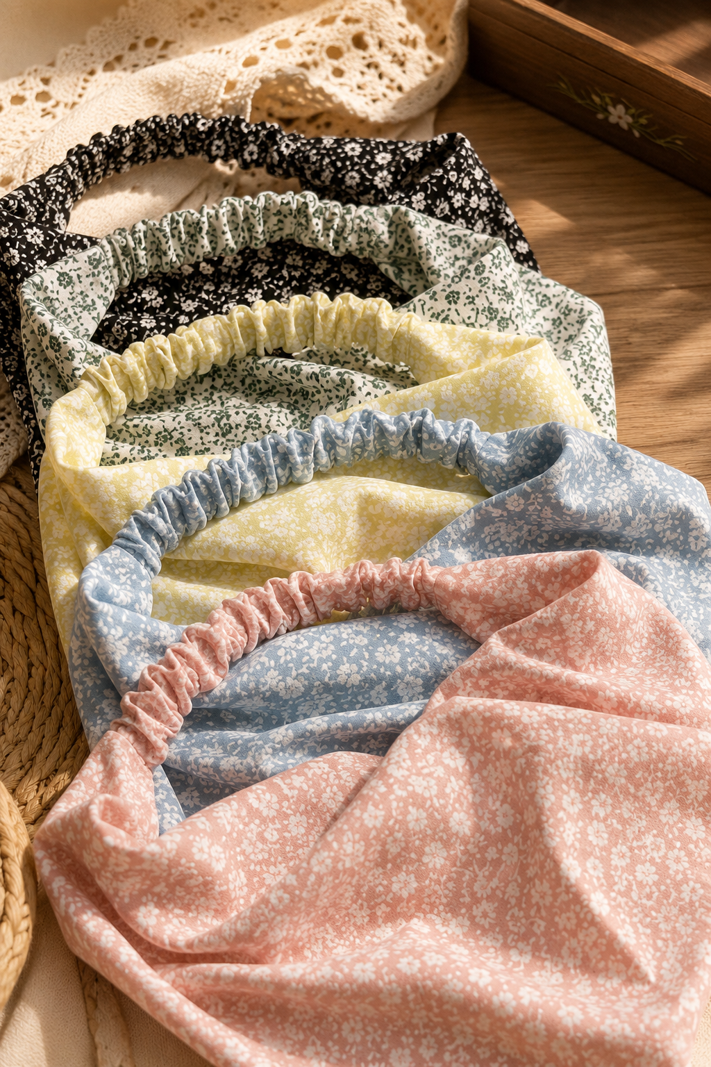 Boho Sweet Daisy Hair Kerchief | Stretch Elastic Headband: Pink