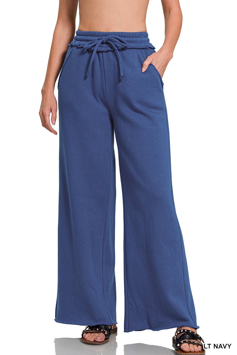 Fleece Exposed Seam Wide Leg Sweatpants - Zenana: HOT PINK-175014 / S