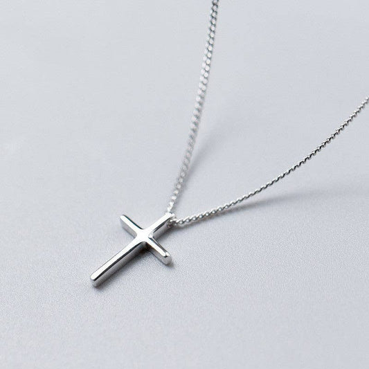Dainty Cross Charm Pendant Necklace in 925 Sterling Silver: Silver