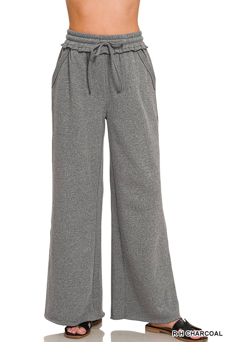 Fleece Exposed Seam Wide Leg Sweatpants - Zenana: HOT PINK-175014 / S